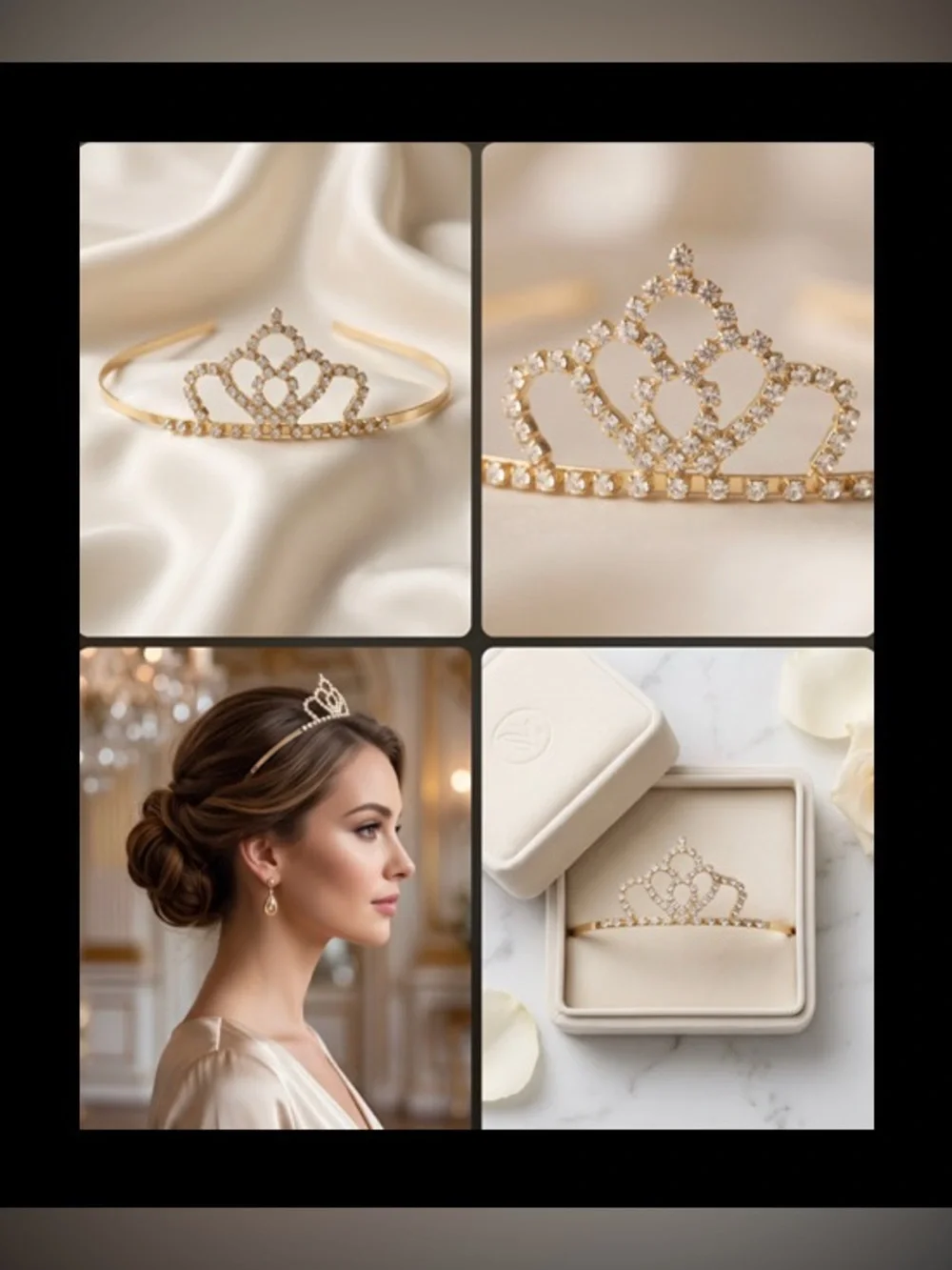 Gold-tone Clear Crystal Tiara Headband - Elegant Women's Hair Accessory